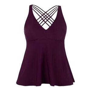 Firpearl Tankini Top Cross Back Flowy Burgundy Size 16